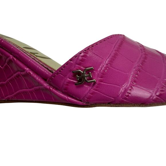 Sam Edelman Tesma Pink Croc Embossed Leather Wedge Mules Women's Size 8.5 - Picture 9 of 11